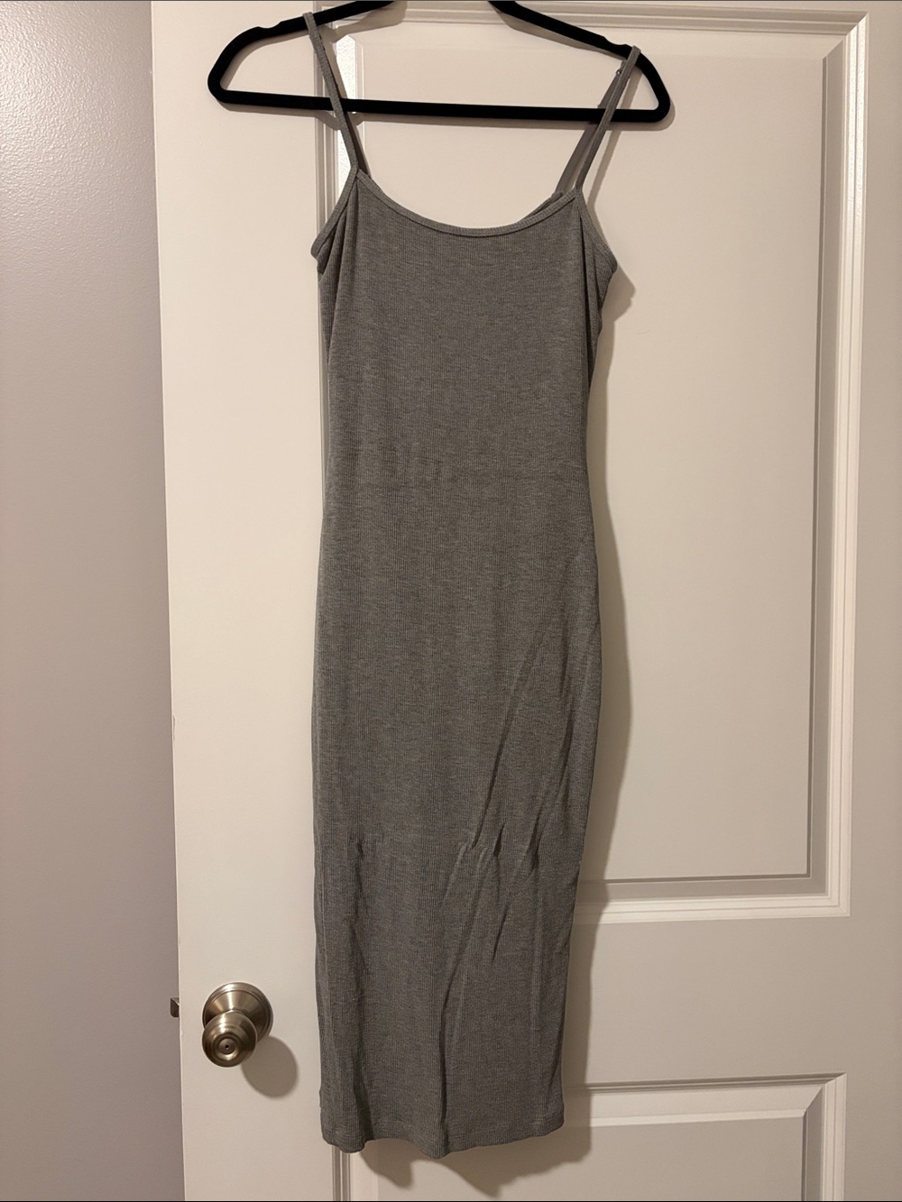 Women's Grey Ribbed Slip Midi Dress